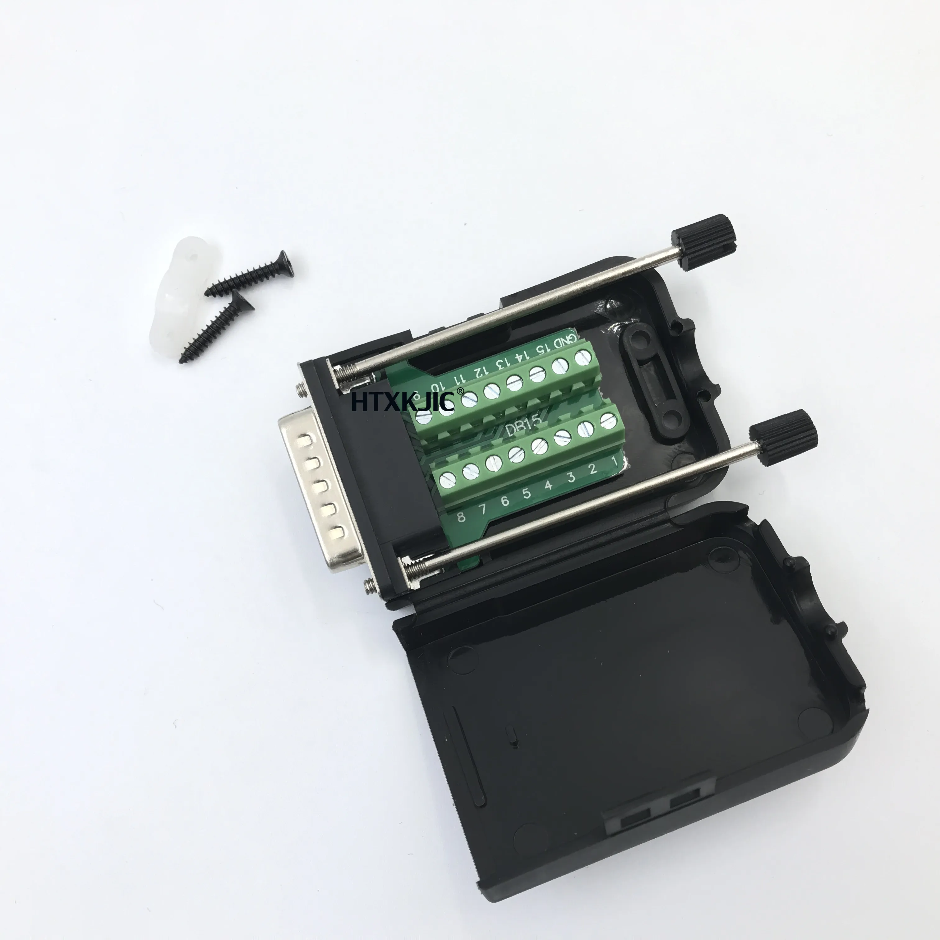 DB15 موصلات D-SUB أنثى ذكر 2 صف 15 دبوس التوصيل اندلاع محطات مجلس برغي ربط نوع الجوز غطاء بلاستيكي أسود