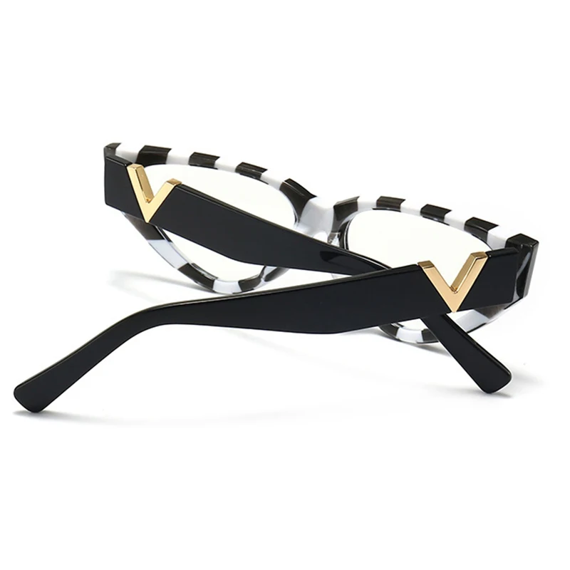 New Cat Eye Glasses Frame Woman Fashion Brand Black White Striped Decorate Women\'s Glasses vintage Eyeglasses