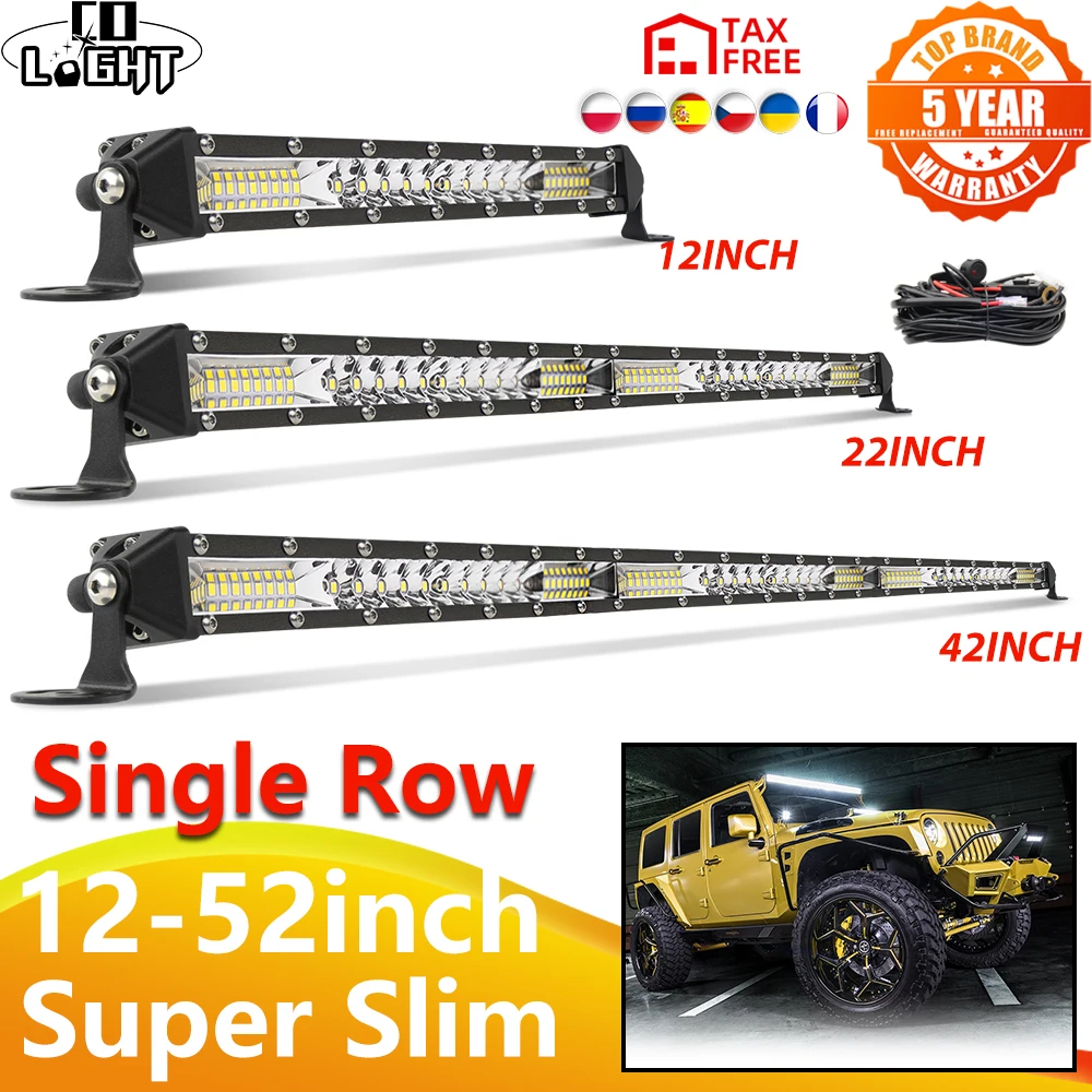 CO LIGHT Super Slim LED Light Bar Single Row Combo Beam Barra Led For SUV 4X4 Offroad LED Work Lamp 12V 24V Auto Driving Led Bar