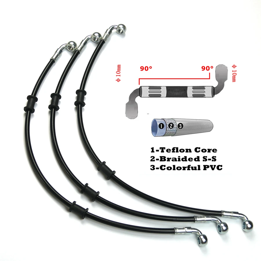 Black 500 / 600 /700mm Hydraulic Brake Hose DOT oil Pipe Line Braided Cable 10mm Banjo For Suzuki Kawasaki Yamaha Honda ATV