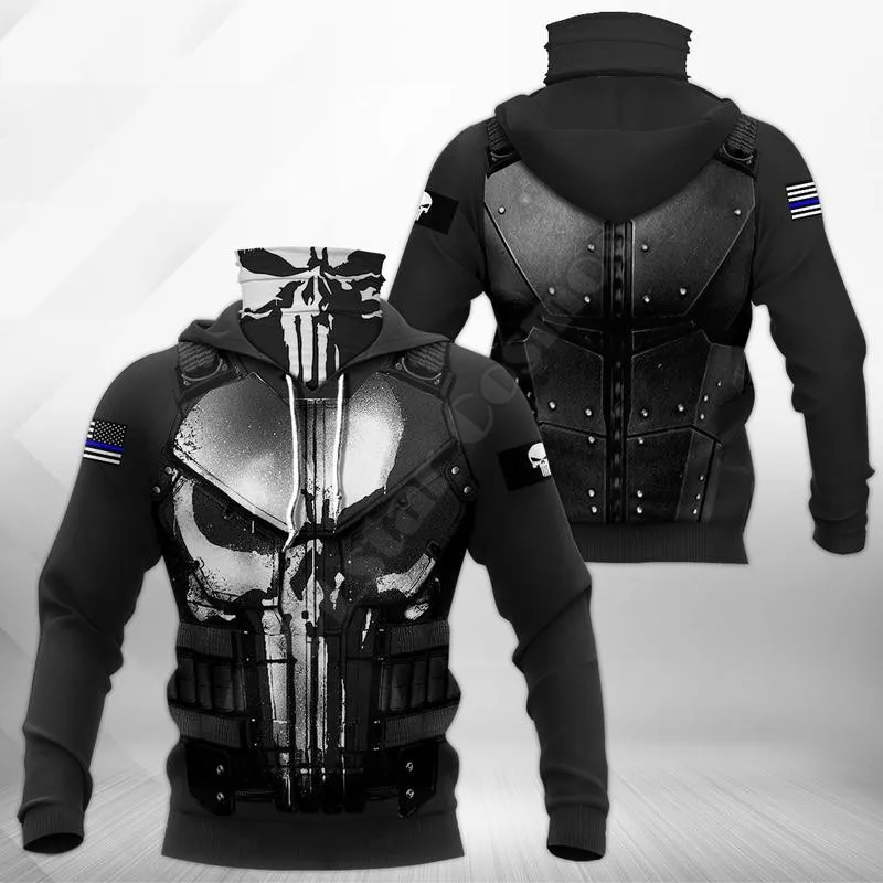 Cảnh Sát Đầu Lâu 3D In Áo Khoác Bông Tai Kẹp Thời Trang Áo Nữ Nam Áo Thun Cổ Áo Hoodie Mặt Nạ Ấm Thả Vận Chuyển