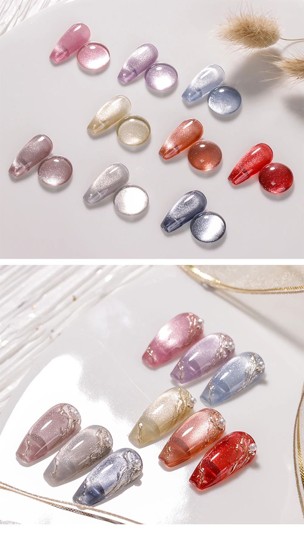 Vendeeni 9D Kristall-Katzenaugen-Gel-Nagellack Holographischer UV-Soak-Off-Gel-Lack Magnetischer Hybrid-Gel-Lack für Maniküre 9 Farben – Detail 10