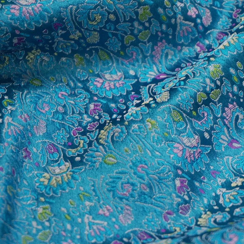 75x50cm blue floral style damask silk satin brocade jacquard fabric costume upholstery furniture curtain clothing material