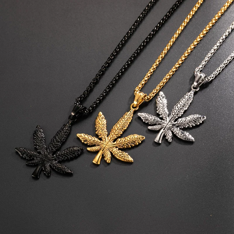 Maple Leaf Necklace Hemp Tree Leaf Pendant Necklaces Stainless Steel Gold/Silver Charm Chain Necklace Jewelry For Women Men