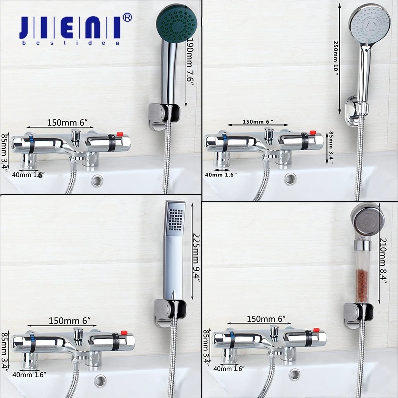 

JIENI Chrome Brass Deck Mounted Thermostatic Mixer Taps Basin Faucet Set Shower Faucet Wall Mounted Shower Handle Bathtub Faucet