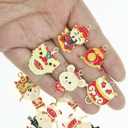 5Pcs/lot Chinese New Year Lucky Doll Lion Dance Enamel Pendant Dangle Charm for DIY Bracelet Earrings Necklace Jewelry Making