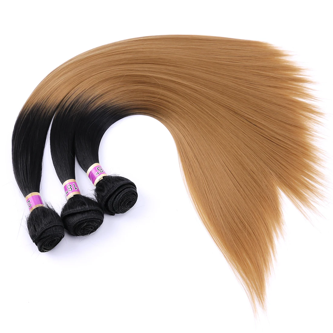 Extensiones de Cabello sintético para mujeres negras, mechones largos y rectos de fibra, Color dorado, ombré, sedoso, Cosplay