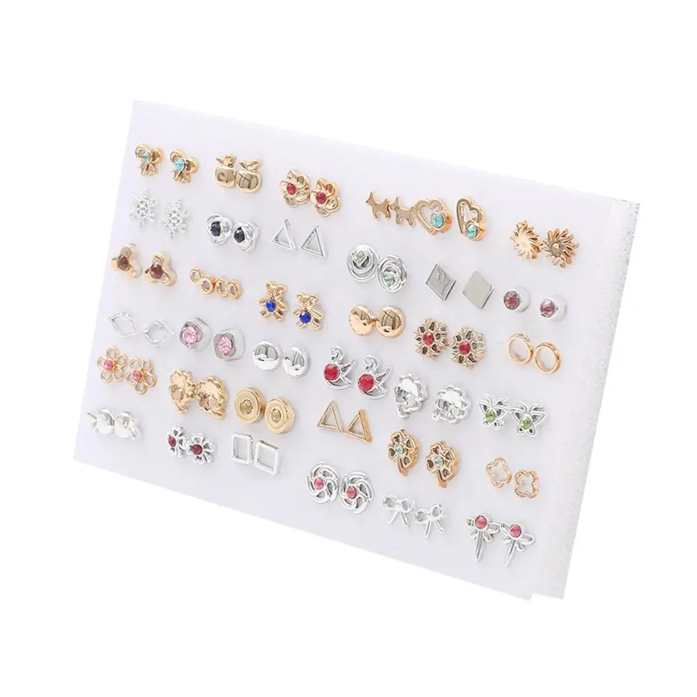 36Pairs/Set Women Colorful Acrylic Crystal Small Stud Earrings Sets Girl Heart Star Flower Moon Crown Plastic Earring Jewelry