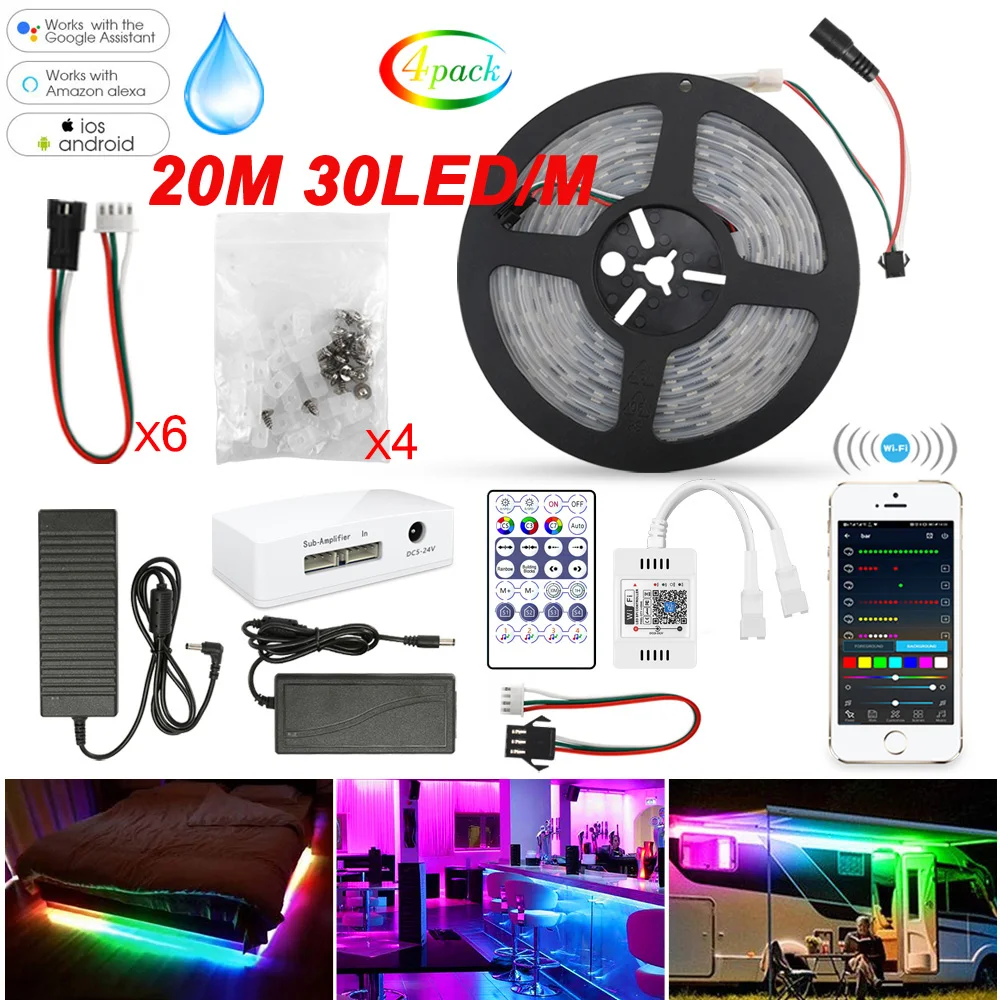 

LED Strip Lights WIFI Smart Controller RGB Home Decoration Ribbon Lamp Flexible String Bluetooth Remote Intelligent Voice Diode