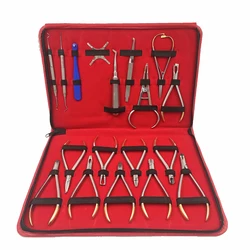 18pcs Dental Orthodontic Tools Set Orthodontic pliers with TC Etractable Bracket Locator Subalong Pliers Dentist tool kit