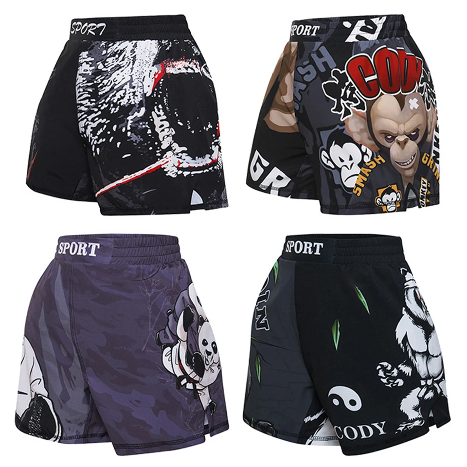 MMA Shorts Kids Muay Thai Rashguard Shark Boxing Trunks Child Kickboxing Fight Grappling Shorts Animal Printed Fight Sprot Pants