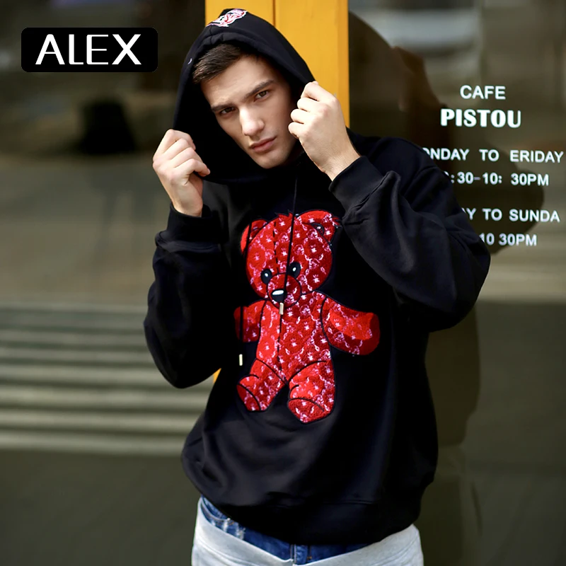 Alex Plein Sweatshirt Men 100% Cotton Teddy Bear Embroidery Oversized Aesthetic Hoodie Steetwear Men\'s Fashion Man Clothing New