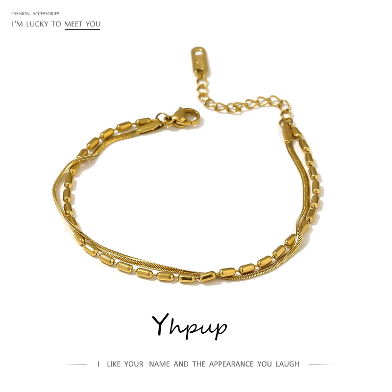 Yhpup Trendy joyería acero inox mujer брасernu Gioielli Multistrato Oro 18 K Placcato Bracciali per le donne Regalo damigella d'onore