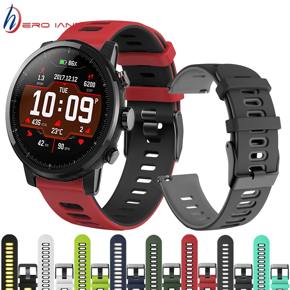 22mm Sport Bands For Huami Amazfit Stratos 2 2S 3 Silicone Wrist Strap For Xiaomi Amazfit GTR 47mm GTR2 Pace LS05 Watch Bracelet