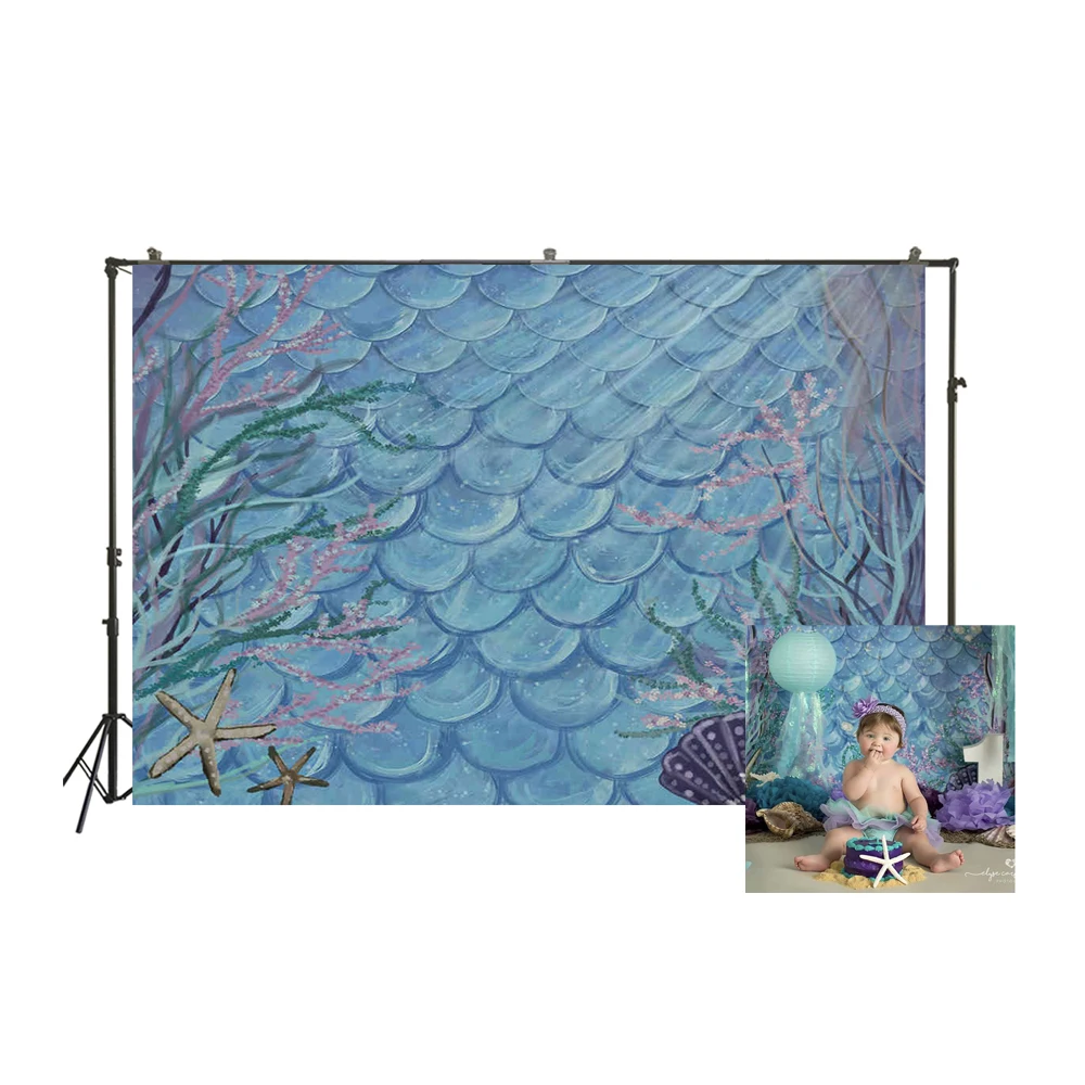 

Photography Backdrop Oil Painting Mermaid Scales Birthday Banner Photo Studio Background Newborn Baby Shower Photocall W-3981