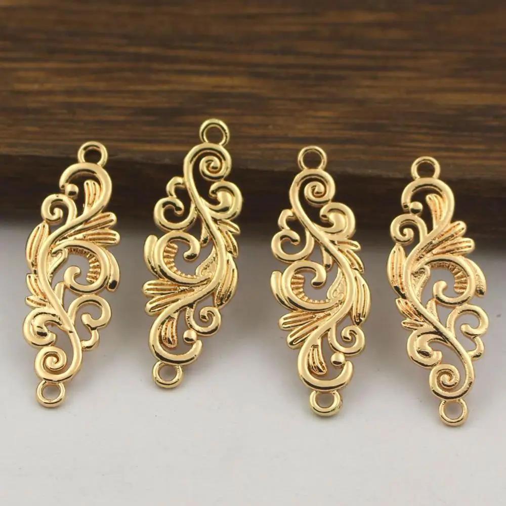 

20pcs Brass Casted Filigree Flower Branch Connectors Oriental Charms Quality Gold Color for Women Bridal Wedding Jewelry set