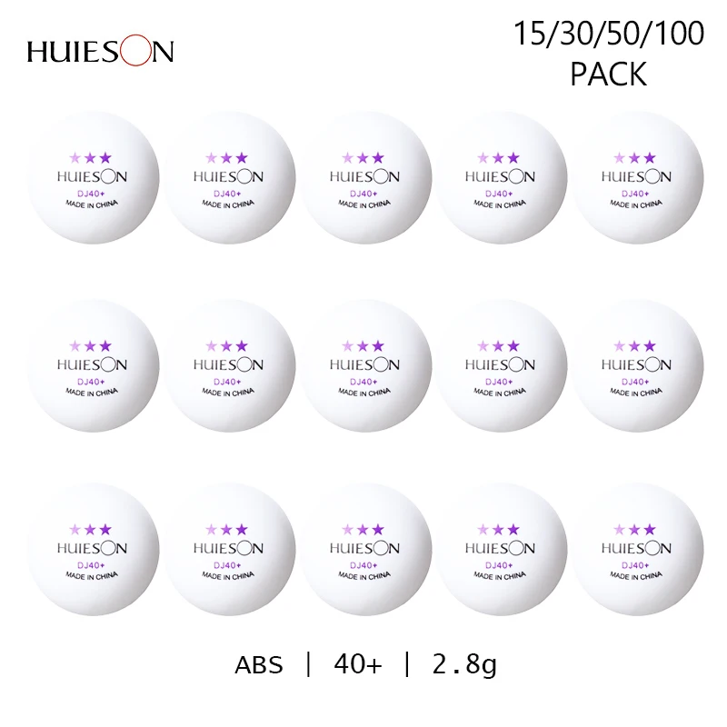 Huieson Ping Pong Balls 3 Stars DJ 40+ ABS New Table Tennis Balls 100/50/30/15 Pack