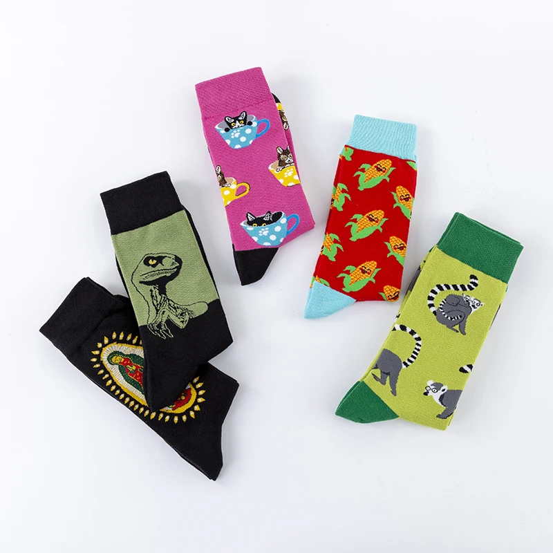 Chaussettes Happy pour hommes et femmes, nouvelle combinaison de couleurs, dinosaure, jésus, pouce, Lemur, chien en maïs, Sportsman, Cool, amusantes, 2021