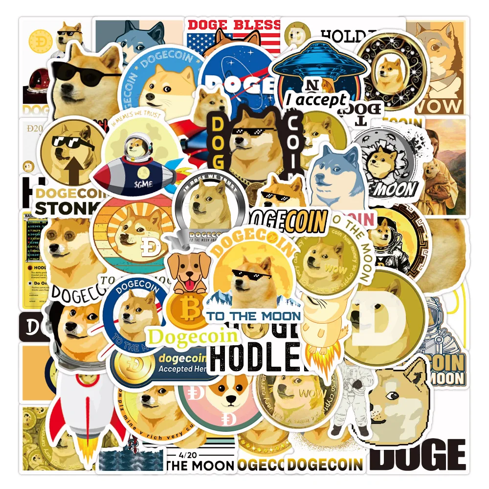 50pcs/pack Funny Bitcoin/Dogecoin Commemorative coin Stickers For Motorcycle Notebook Computer Car Children\'s Toys Decal