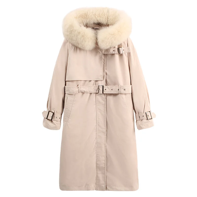 Winter White Duck Down Long Jacket Coat New Women's Detachable Liner Thick Warm Parka Overcoat Hooded Fur Collar Down Coats