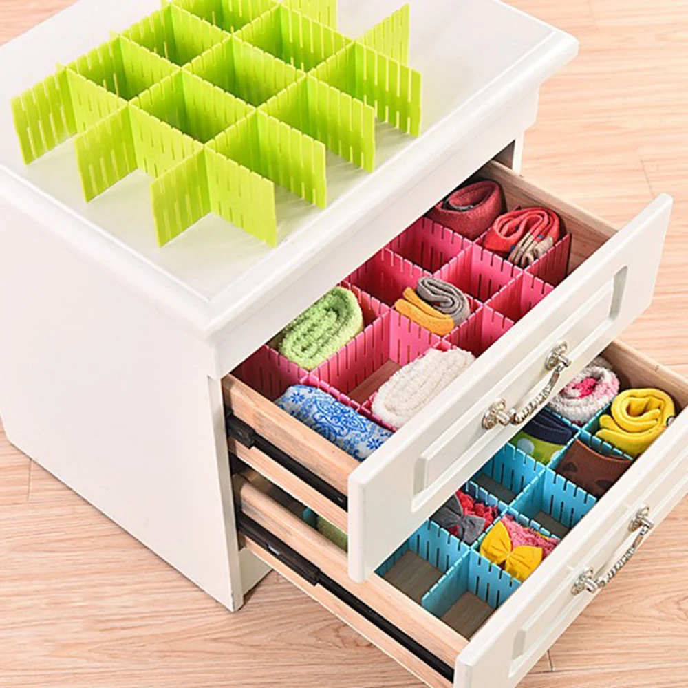 

4Pcs DIY Plastic Drawer Grid Separator Divider Partition Storage Organizer Underwear Socks Makeup Cabinet Clapboard Tools