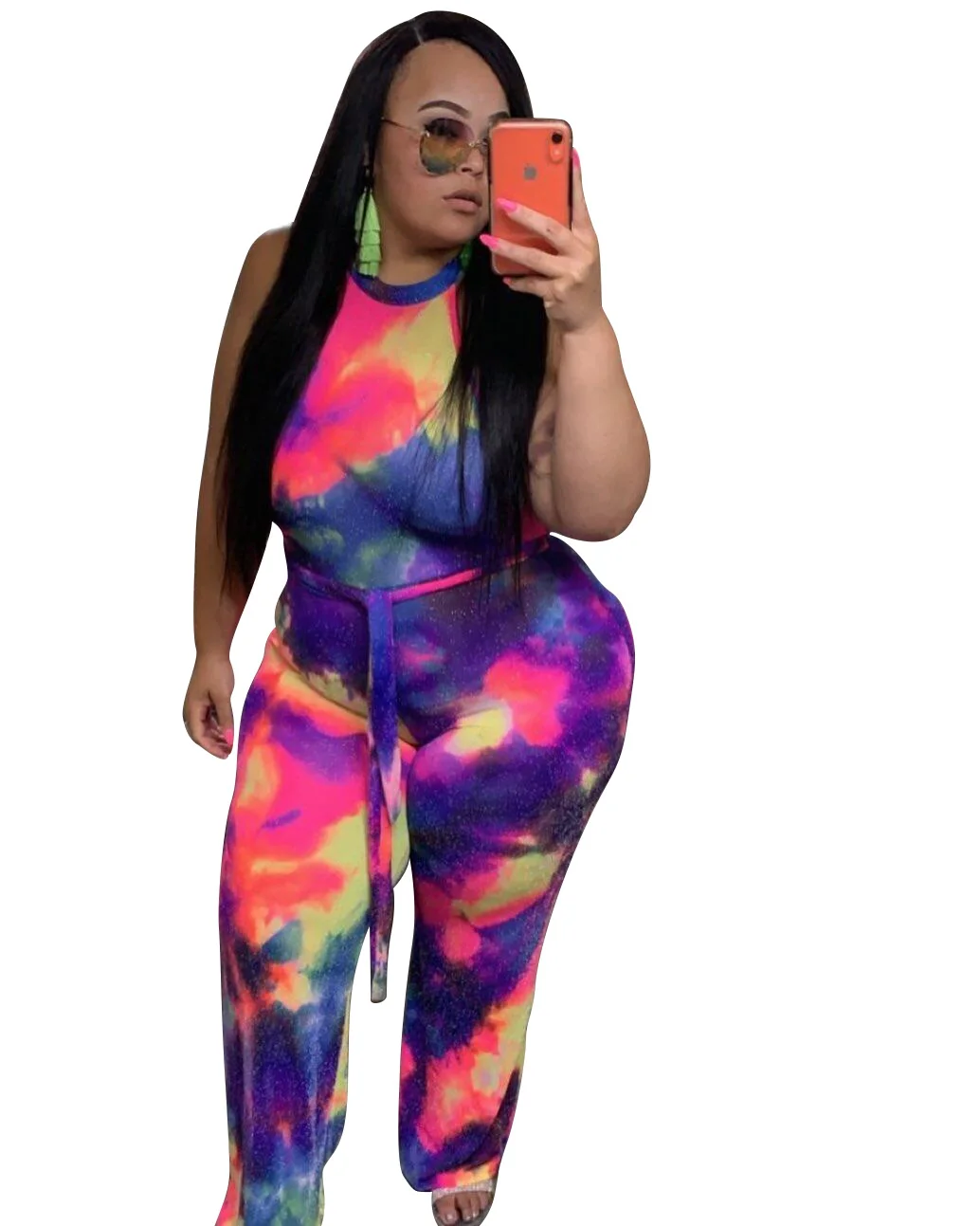 

European and American fashion new women's clothing Tie-dye printing strappy sexy plus size jumpsuit