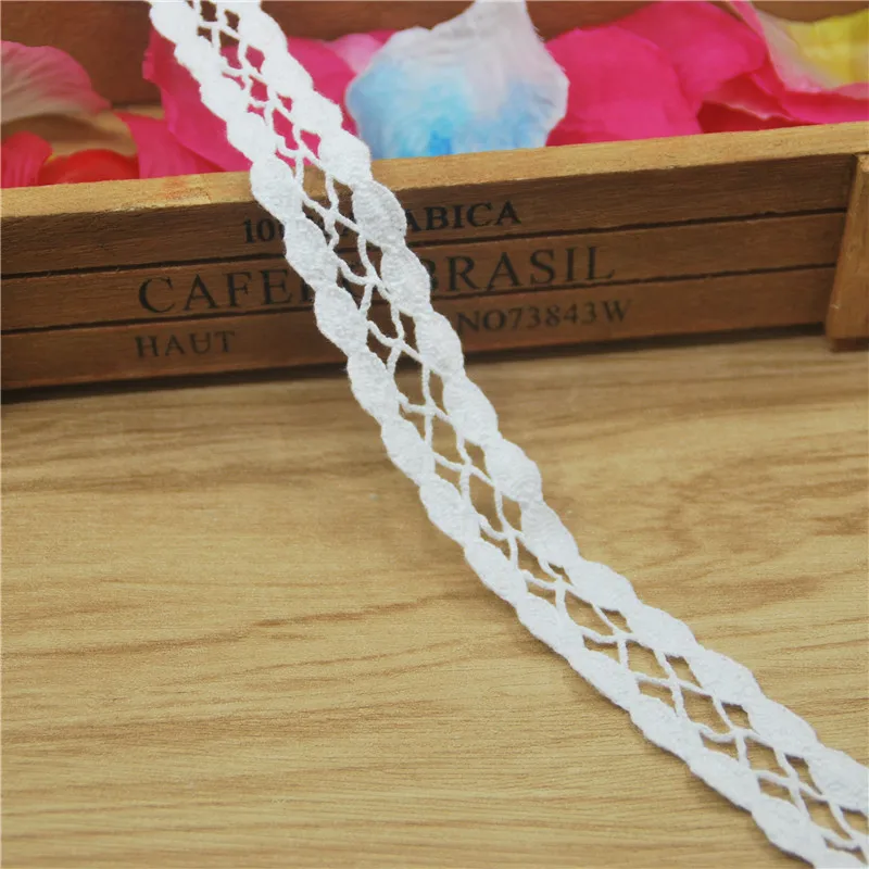 FASMILEY Wholesale 23mm Cotton Lace Trim White Net Lace Ribbon DIY Lace Fabric Trimmings Costume Lace Materials 200yards LC206-R