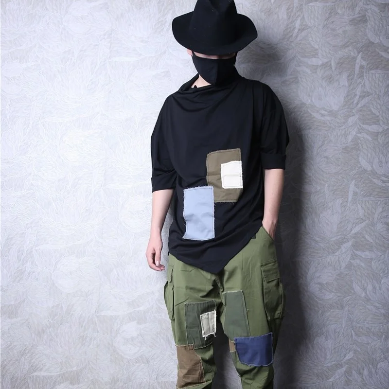 

Summer 2022 New Mens Loose Pullover Fashion Casual T-Shirts High Street Spliced Korean Style Male Vintage Blouse Streetwear