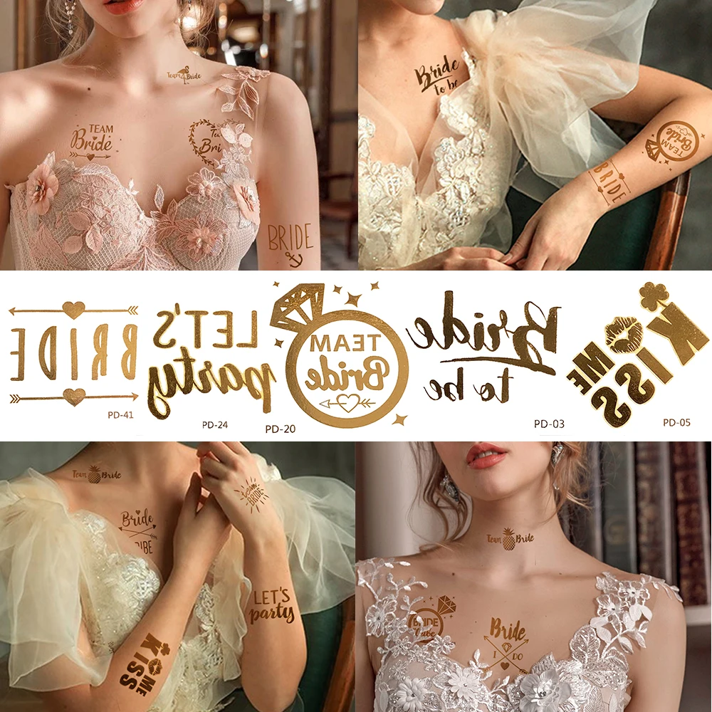 10pcs Armband Golden Temporary Tattoos Sexy Tiny Diamond Glass Tattoo Bride Bridesmaid Bachelorette Decoration Tatoo For Parties