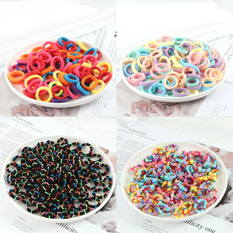 100pcs/Set Girls Colorful Nylon Hair Bands Children Ponytail Holder Scrunchie Small Elastic Headband Cute Kids Hair Accessories