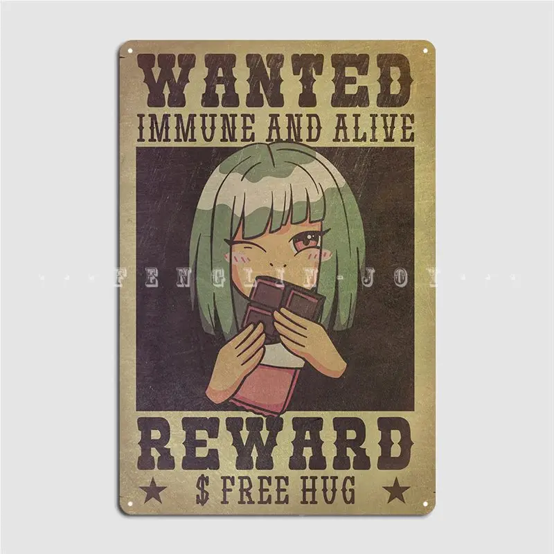 Anime Wanted Immune And Alive Reward Free Hug Poster Metal Plaque Club Home Custom Garage Club Wall Decor Tin Sign Poster