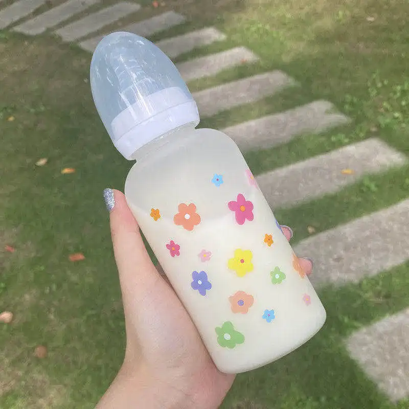 Drinkware Cute Water Bottle Girl Female Student Plastic Bottle Leak-Proof Water Cup Transparent Frosted Travel Christmas Mugs