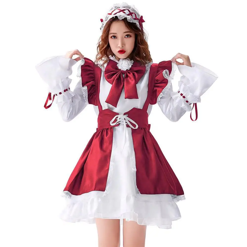 

Japanese Style 2 Color Lolita Cute Women Maid Cosplay Female Halloween Housekeeper Costumes Carnival Purim Role Play Party Dress