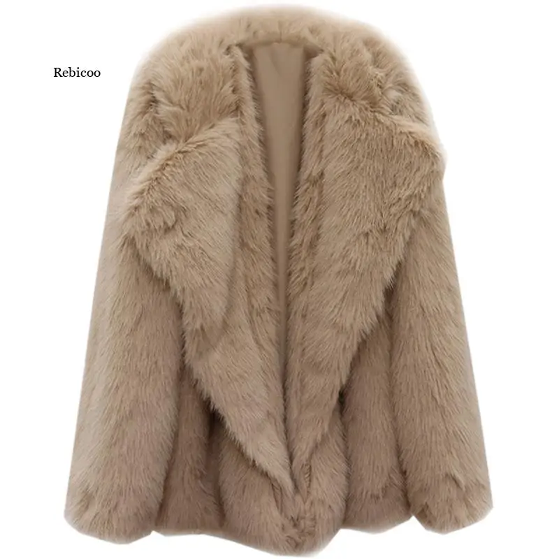 Winter Short Faux Fox Fur Collar Coat High Quality Faux Rabbit Hair Coat Women's Warm Outerwear Autumn Jacket  Overcoat