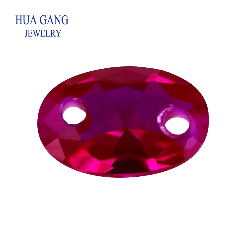 

Two Holes Brilliant Cut 5# Red Corundum Oval Shape Stones Synthetic Corundum Gems Stones For jewelry Making