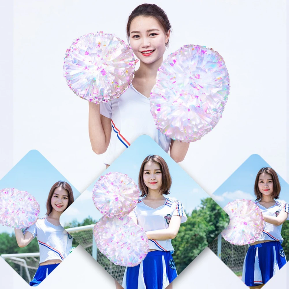 2pcs Rainbow Flower Ball Metallic Cheerleader Pom Poms Girl Cheering Dance Decorator Cheerleading Pompoms Cheer Pom Majorettes