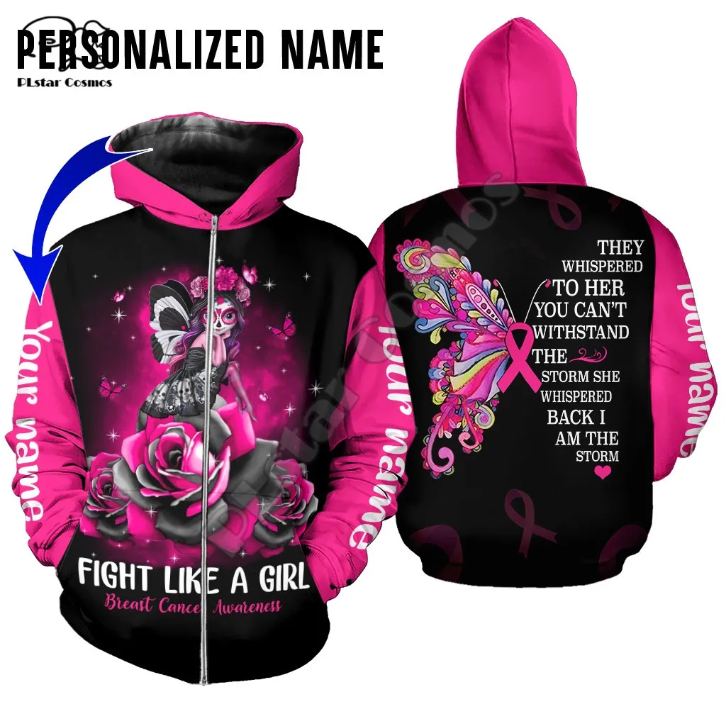 PLstar Cosmos Breast Cancer Warrior Fighter 3D Printed Hoodies Sweatshirts Zip Hooded For Men/Women Casual Streetwear Style-B08