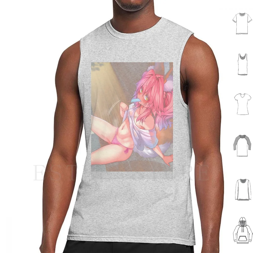 Tamamo-Camiseta sin mangas de algodón para niñas, chaleco de Anime, Manga, Waifu, Weeb, japonés, Kawaii, estética japonesa, Ecchi, culo, lastre, Doujin, Eroge