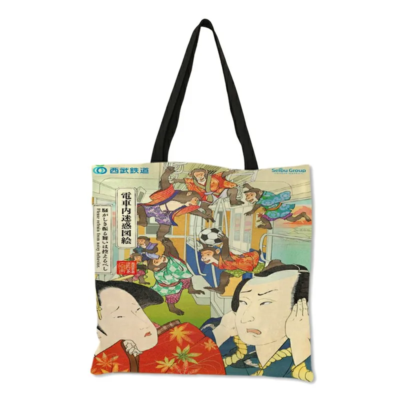 B06130 borse da donna in tessuto borse stile Ukiyoe borsa Shopping giapponese con stampa Kabuki borse a tracolla di grande capacità