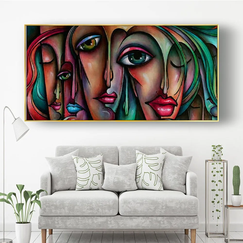 

Nordic Portrait Art Hand-Painted Oil Paintings Abstract Woman Face Green Canvas Painting Modern Home Decoration Artwork Corridor