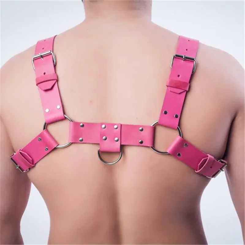 Harnais en cuir pour hommes BDSM, Cage de Bondage pour le corps, fétiche, bouledogue, ceinture de poitrine rose, Lingerie pour Gay Rave