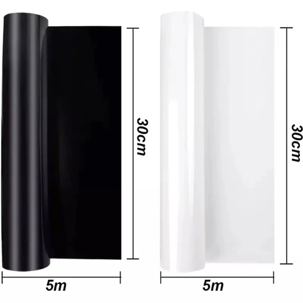 2 Rolls of 30cm x 5m Black and White PU Heat Transfer Vinyl Iron on Vinyl  Easy to Cut and Weed Heat Press Vinyl for DIY Shirts