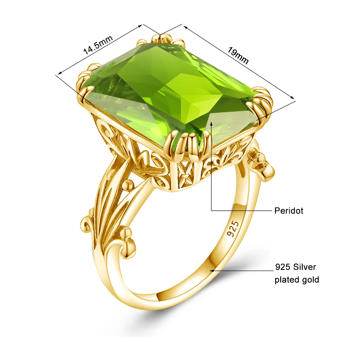 14K Goldfarbener Natürlicher Peridot-Ring 925 Sterling Silber Ringe für Frauen Hochzeit Verlobung Edelsteine Silber 925 Schmuck Original – Detail 1