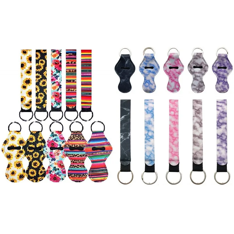 10PCS Chapstick Holder Keychains with 10PCS Wristlet Lanyard Neoprene Lipstick Holder Keychain Best Party Gifts