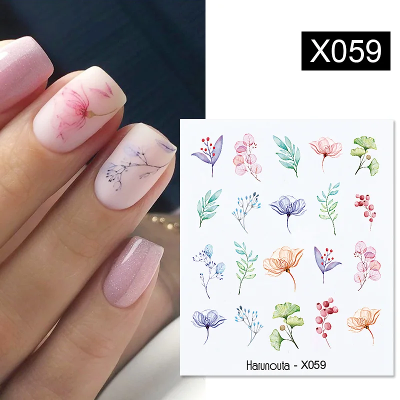 Harunouta Spring Flower Leaves Nail Art Design Stickers Nail Gel Decor Ink Blooming Marble Water Decals For Nails Accessories