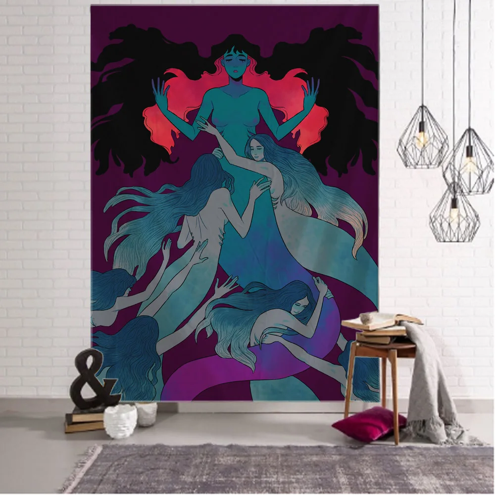 الشمال فتاة الموضة نسيج آرت ديكو بطانية معلقة غرفة نوم غرفة المعيشة الديكور غامض ماندالا البوهيمي القمر فتاة