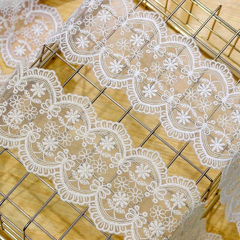 

Mesh Lace Trim 5 Yard Ivory Beige Apricot Gauze Tulle Butterfly Flower Embroidery Ribbon Edge Sewing Fabric 7.7CM 3"Wide M4F370