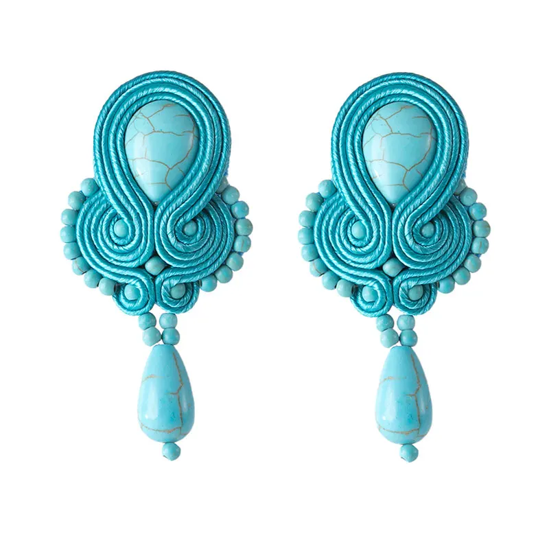 KpacoTa Soutache Jewelry Leather Drop Earrings Handmade Ethnic Boho Long Dangle Earring Women Gift colourful weaving blue purple