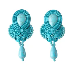 KpacoTa Soutache Jewelry Leather Drop Earrings Handmade Ethnic Boho Long Dangle Earring Women Gift colourful weaving blue purple