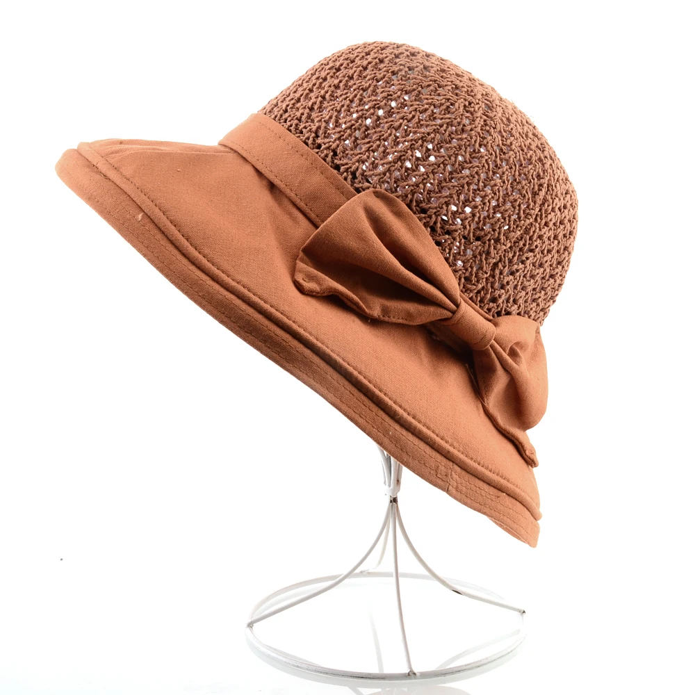 Sunhat For Women Vintage Floppy Hat With Bow-knot Summer Beach Travel Sun Protection Straw Cap Female Wide Brim Sunbonnet